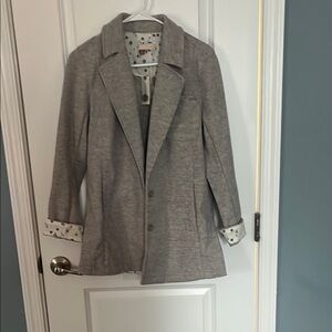 Stylish Gray Blazer with Polka Dot Lining